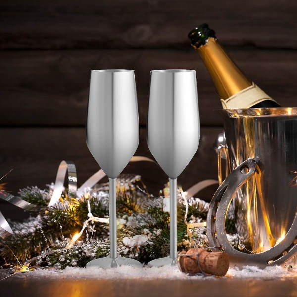 2024, 2 set med champagneflöjter i rostfritt stål, 201 ml silver