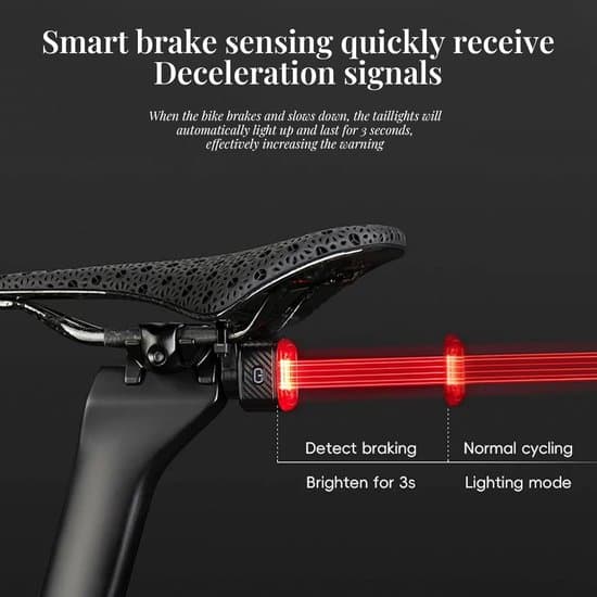 Sykkellykter - Sykkelbaklys - Oppladbart sykkellys - USB-C oppladbart LED-baklys med bremsesensor - Lyssensor - Bevegelsessensor
