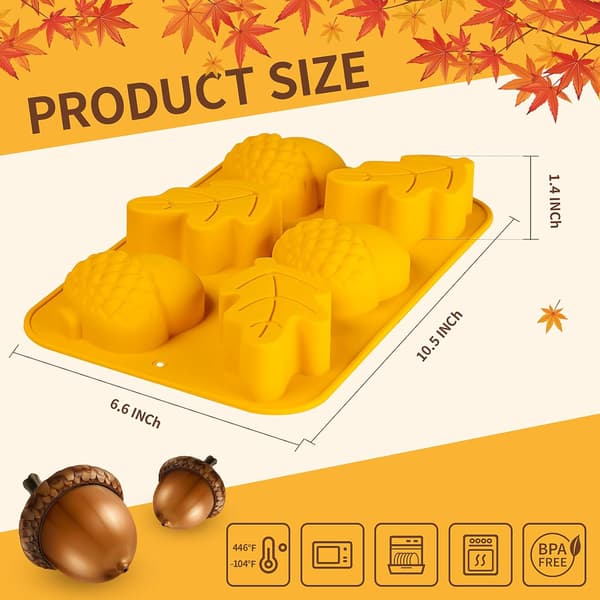 Efterårs Sæbeforme Silikone Agern Bladform 3 Pak Efterår Bageforme til Muffins Mini Kager Gelé Jumbo Chokolade Thanksgiving Forme Leaf mixture