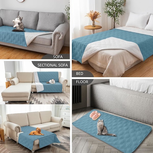 Vattentåligt Hundbäddsöverdrag Husdjursfilt med Halkskydd för Möbler Säng Soffa (82x96 Tum, Stenblå) 96x82inch