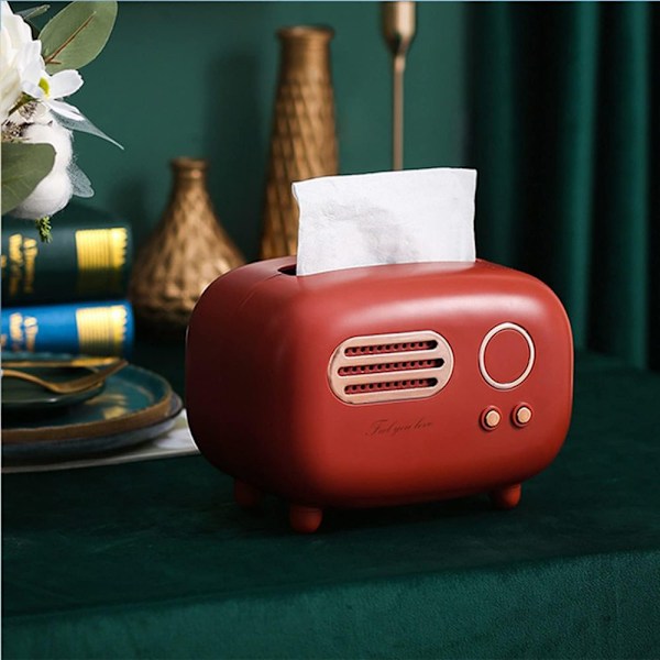 Retro Radioformad Pappersbox Praktisk Söt Pappershållare för Hemmakontor red
