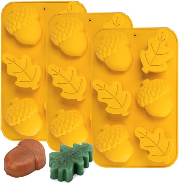 Efterårs Sæbeforme Silikone Agern Bladform 3 Pak Efterår Bageforme til Muffins Mini Kager Gelé Jumbo Chokolade Thanksgiving Forme Leaf mixture