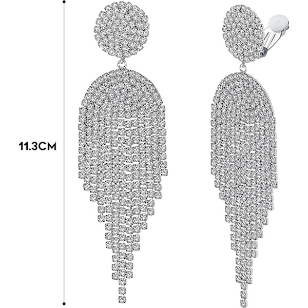 Clip-on örhängen för kvinnor eleganta kristall långa dropp Dangle glans clip-on strass örhängen