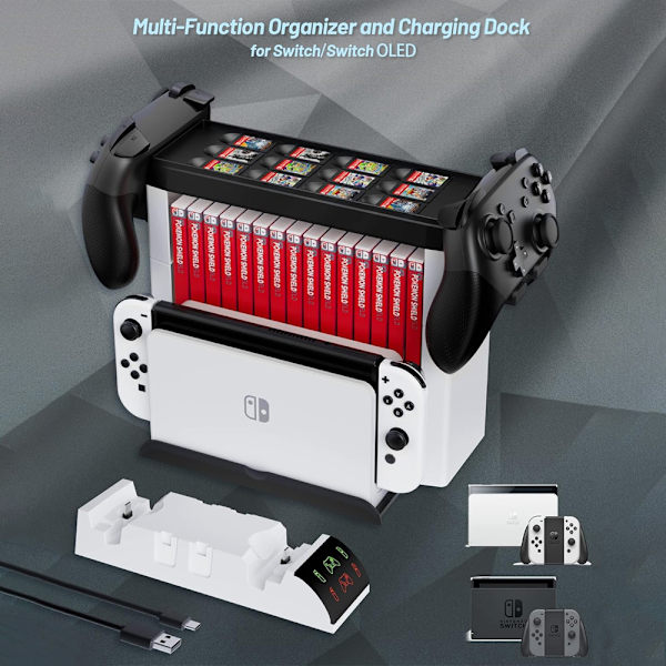 Spelkonsol Handkontroll Förvaringstorn Ställ för Nintendo Switch OLED, Svart Vit Black White