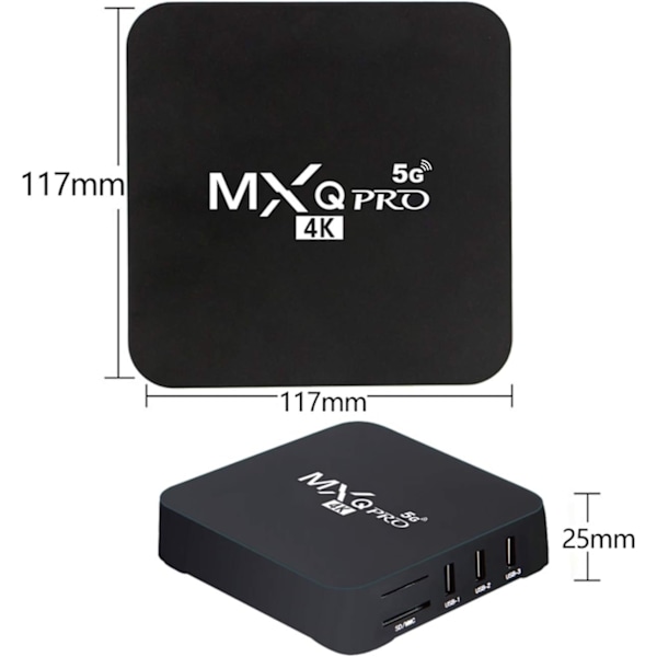 5G MXQ PRO 4K TV-BOX Android 10.1 Quad Core Smart Media Player, Uppgraderat Ram 4GB ROM 32GB