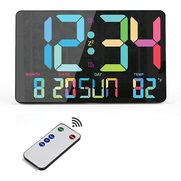 Digital Väggklocka, 10,98 tums LED Digital Väckarklocka med Temperatur, Automatisk Dimning, Kalender
