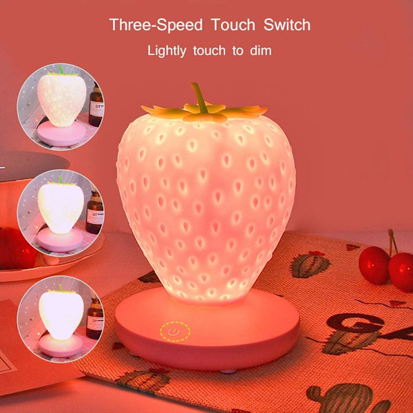 Led Färgförändrande Söt Touch Jordgubbsnattlampa Bordslampa för Sovrum, Byrå, Vardagsrum, Barnrum, Kontor, Festivaldekor och Present (Rosa)