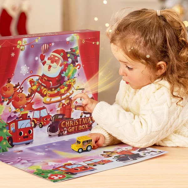 Julekalender med nedtelling til jul, lekesett med 24 små pull-back biler