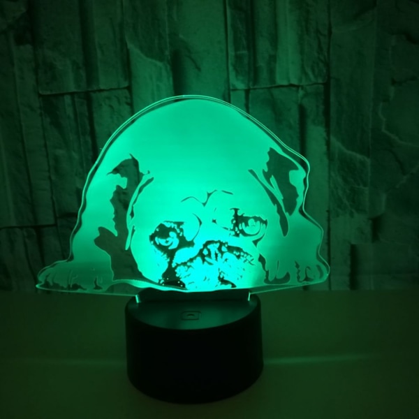 3D söt mops hund nattlampa touch bord skrivbord optisk illusion lampor 7 färger skiftande ljus heminredning födelsedagspresent (stil J)