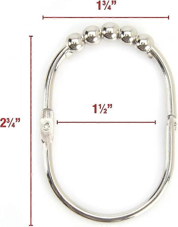Brede dusjforhengringer, rustfritt stålsett med 12 Polished Nickel
