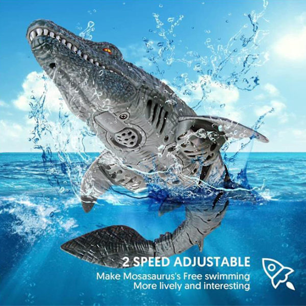 Sofirn 100% Ny, Fjärrkontroll Mosasaurus Vattenpool Leksaker För Barn, 2x500mah Rc Båt Dinosaurie 1:18 Hög Simulering Skala Dino, Med Ljus & Spray Wate grey