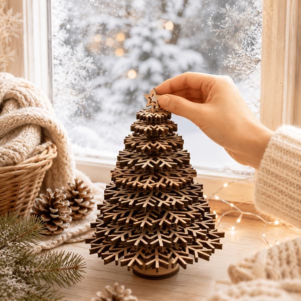 Snöflinga Lövformad Julgran Handgjord DIY Träset