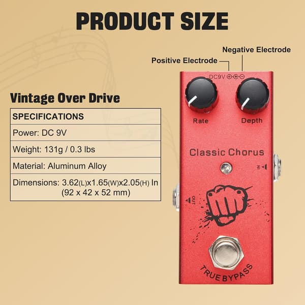 Elektrisk gitarr-effektpedal - DC 9V / Röd / Klassisk Chorus True Bypass Mini Single-effektpedal [för elgitarr & bas]