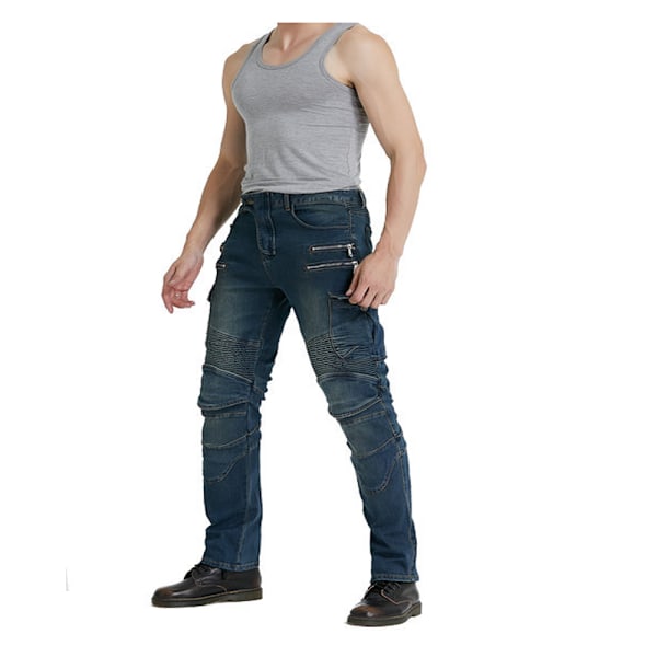 Motorcykelbyxor, Moto Jeans för män, skyddsutrustning för körning Blue L