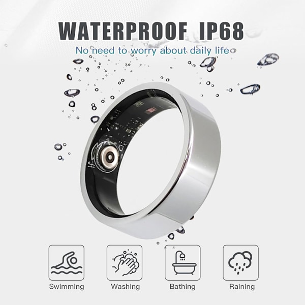 Smart Ring Hälsomätare för Kvinnor och Män, Kalorier, Syre, Puls och Sömnkvalitetsmätare, Ingen Prenumeration, Kompatibel med iOS och Android Silver size 9