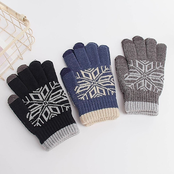 Dam Touch Screen-Handskar Varma Ullfodrade Stickade Handskar Elastiska Muddar Svart Black