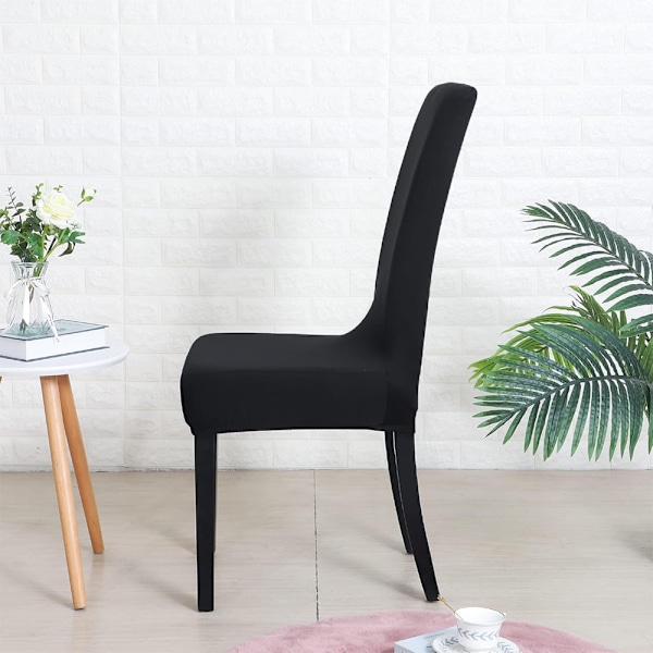 Hög Stretch Milk Silk Vattentätt Stolsöverdrag - Svart, 6 stycken