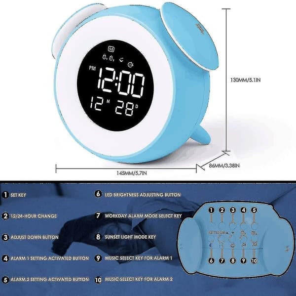 Barnens digitala väckarklocka med snooze-touchkontroll, USB-laddningsport