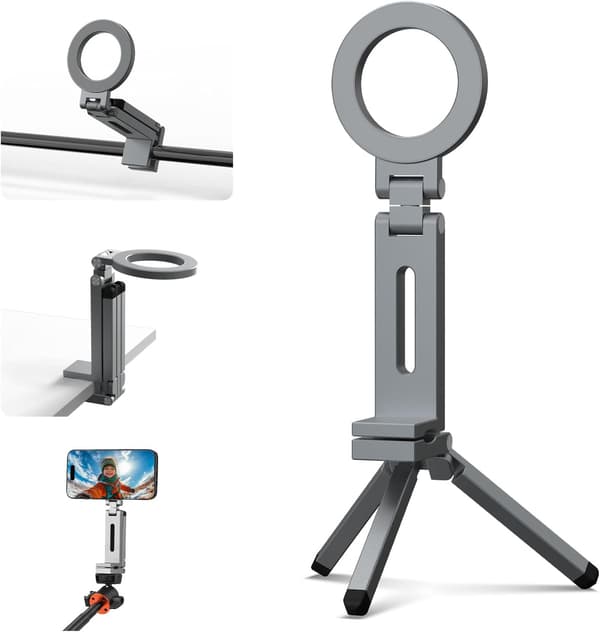 Magnetisk Tripod Selfie Stick med MagSafe-adapter - Sammenfoldelig Rejse Telefonholder til iPhone 17 16 15 14 13 12 Pro Max Mini & Android