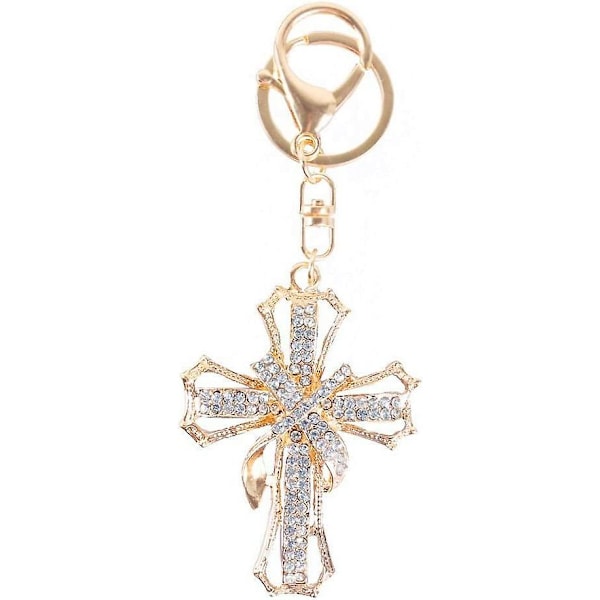 Välsignad och helig kors nyckelring nyckelring kristall strass bilväska plånbok charmhänge (guld)