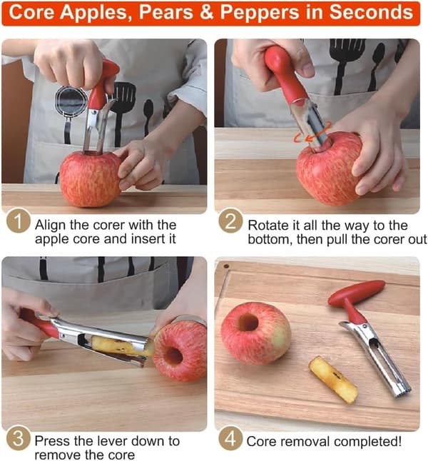 Æblekernefjernerværktøj, æblekernefjernerværktøj i rustfrit stål, let at holde og bruge.