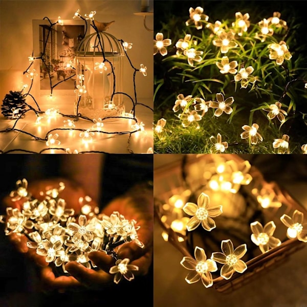 Ljusslingor, Fairy String Lights Soldrivna, Fjärrkontroll, Vattentäta Dekorativa Hängande Ljus Inomhus Utomhus för Hemfest Uteplats Trädgård Cherry blossoms