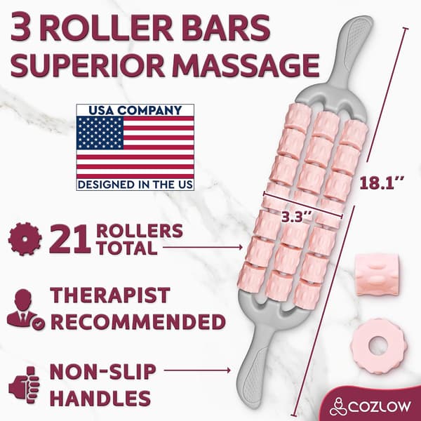 Triple Roller Massage Stick - Kropsmassager til muskler - Fascia Rolling Tool - Dybdevævsterapi - Håndholdt Anti Cellulite Enhed