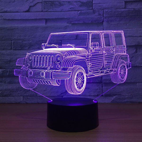 7 Färgförändrande Nattlampa 3D Atmosfär Glödlampa 3D Visuell Illusion LED-lampa för Barn Leksak Jul Födelsedagspresenter (Bil)