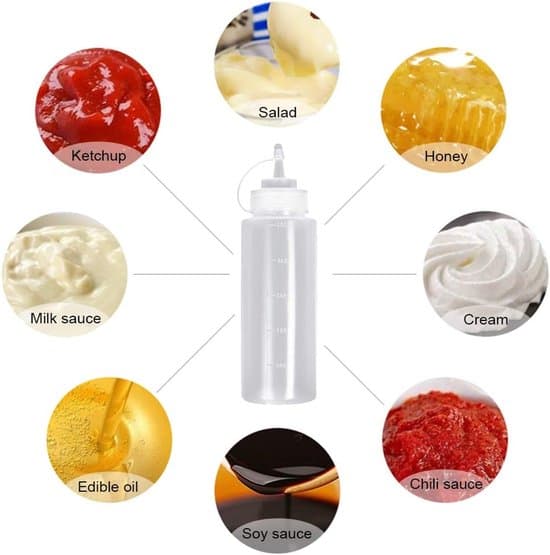 Klämflaska med lock, såsdispenser, 500 ml – Set om 4. Perfekt för ketchup, senap, olivolja – Klar, transparent design.