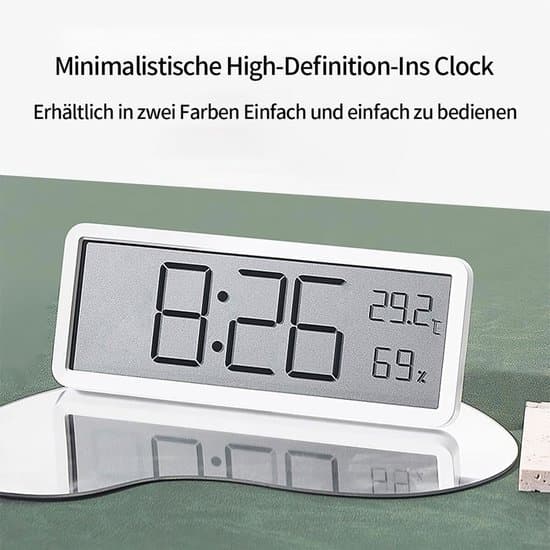 Digital vægur, ur, vægdekoration, viser temperatur, dato og luftfugtighed, 20 cm, sort.
