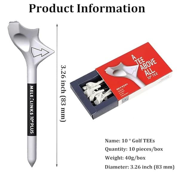10-pack Premium Golf Tees, 10 Graders Plast Golf Tees, Professionella, Hållbara, Öka Distansen, Minska Bollspin, Golfutrustning