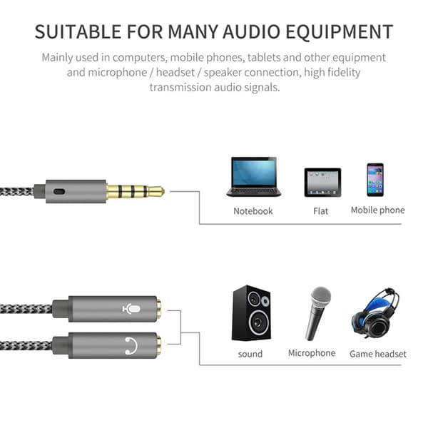 3,5 mm lydsplitterkabel til computerstik 3,5 mm 1 han til 2 hun mikrofon Y-splitter AUX-kabel headset splitteradapter