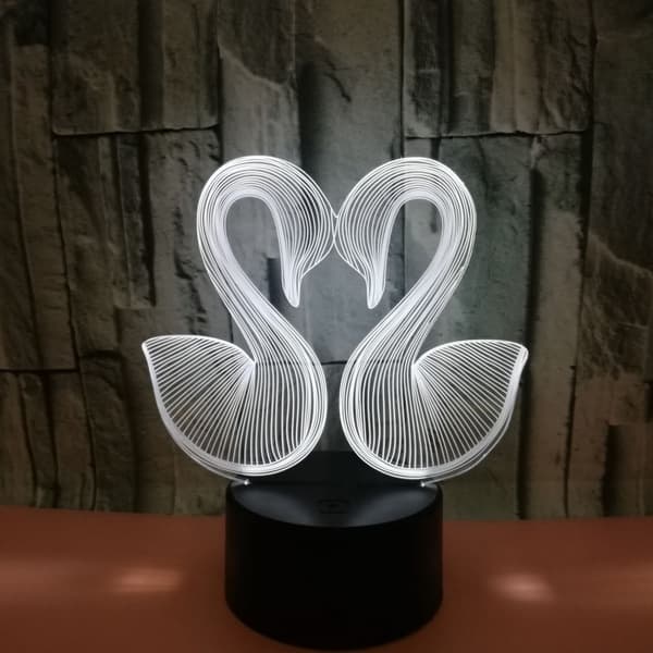 3D Illusion Lamp LED Svan Nattljus Djur Leksaker Kärlek Par