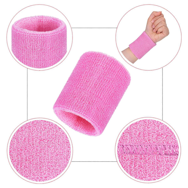 6-pack Svettband för handleden Tennisarmband Svettband för fotboll Basket Löpning Sport Tennis Pink