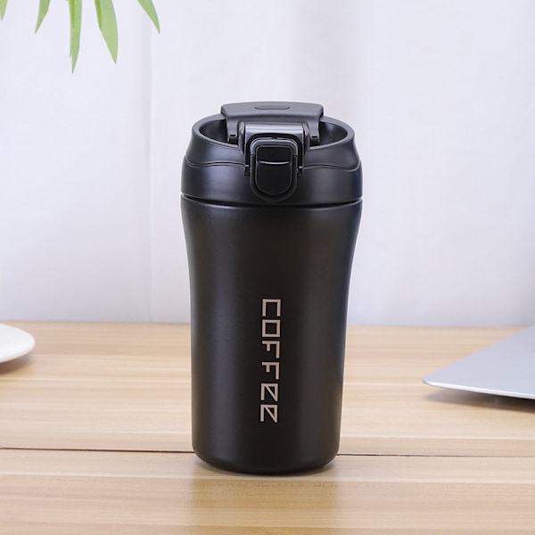 414 ml Resemugg i rostfritt stål, vakuumisolerad kaffekopp läcksäker med skruvlock, återanvändbar termos för varma och kalla drycker, present till män och kvinnor Black