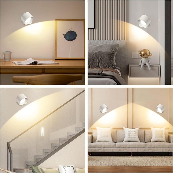 LED Läslampor, Väggmonterade Lampetter med 3 Färgtemperaturer 3 Ljusstyrkenivåer Uppladdningsbart Batteri Magnetisk Kula 360°Rotation Touchkontroll white