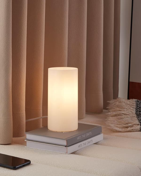Minimalistisk sengelampe, hvid mat opalglas bordlampe til stuen, inkl. afbryder, E14-fatning