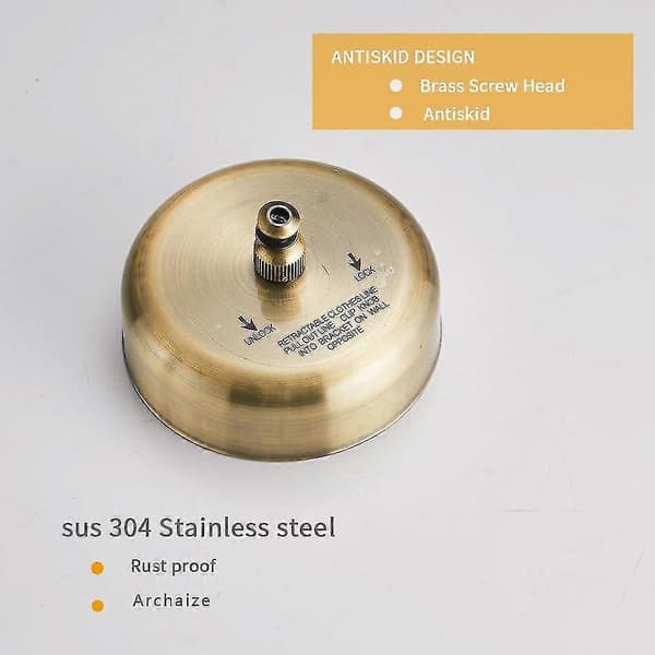 Udtrækkelig tørresnor SUS304 rustfrit stål tørrestativ med justerbart rustfrit stål reb Antique Brass