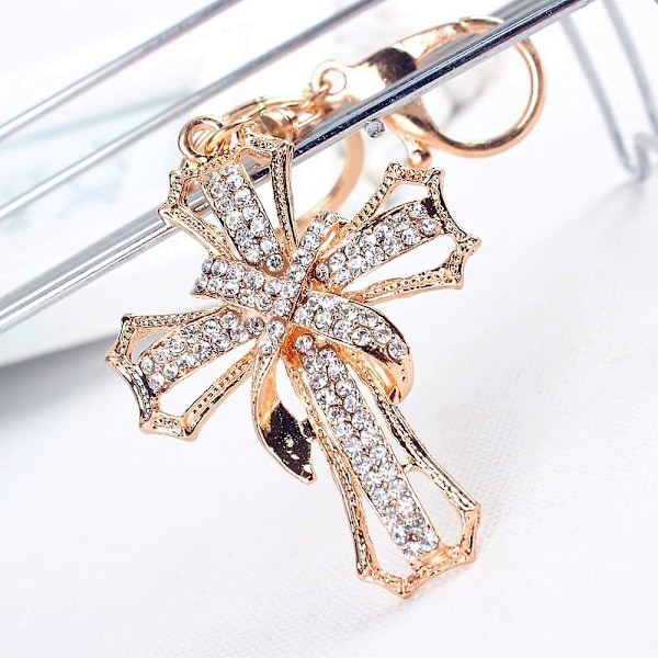 Välsignad och helig kors nyckelring nyckelring kristall strass bilväska plånbok charmhänge (guld)