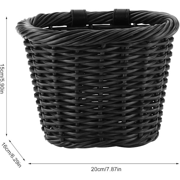 Barncykelkorg Set Flickcykelkorg Handvävda Cykelkorgar för Barn Barncykelkorgar med Extra Läderremmar och Klocka Lätt black