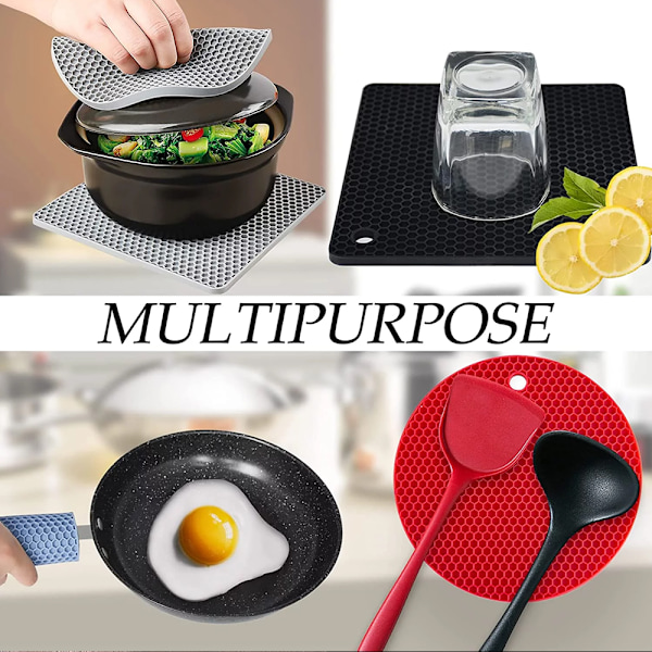 Silikon Grytlapp, Halkfri Grytunderlägg Värmebeständig Köksunderlägg, Multifunktionell Grytlapp Burköppnare Skedhållare (4-PACK)