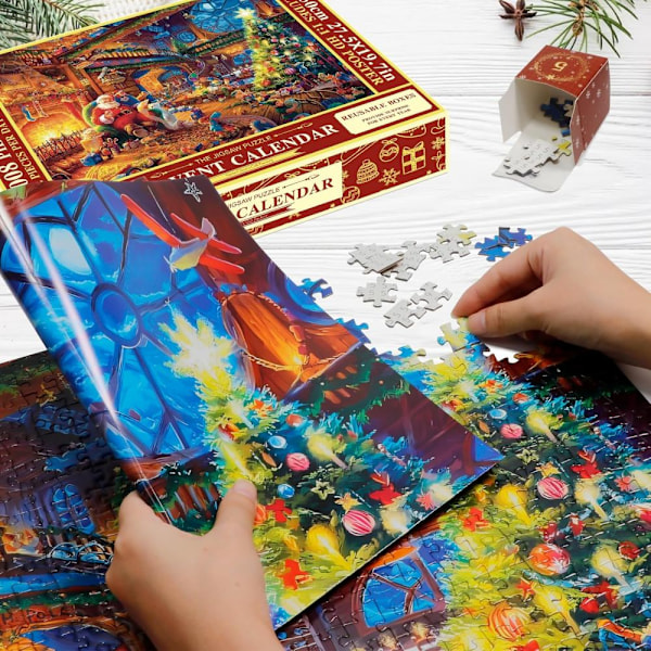 Adventskalender 2025 Pussel 1008 Bitar Pussel 24 Dagar Julnedräkningskalendrar för Barn Vuxna B