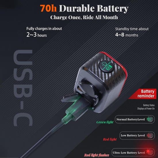 Sykkellykter - Sykkelbaklys - Oppladbart sykkellys - USB-C oppladbart LED-baklys med bremsesensor - Lyssensor - Bevegelsessensor