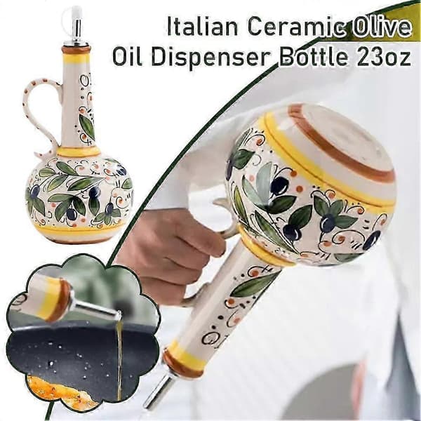 Italiensk keramisk olivoljedispenserflaska 700 ml handmålade olivoljeflaskor 26s