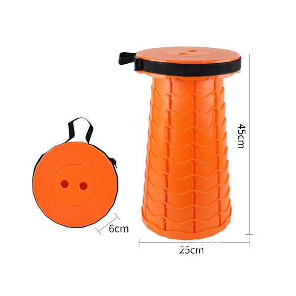 Bärbar Hopfällbar Pall, lätt Teleskopisk Pall, infällbar Hopfällbar Pall för Camping Fiske Vandring Grillning Utomhus orange