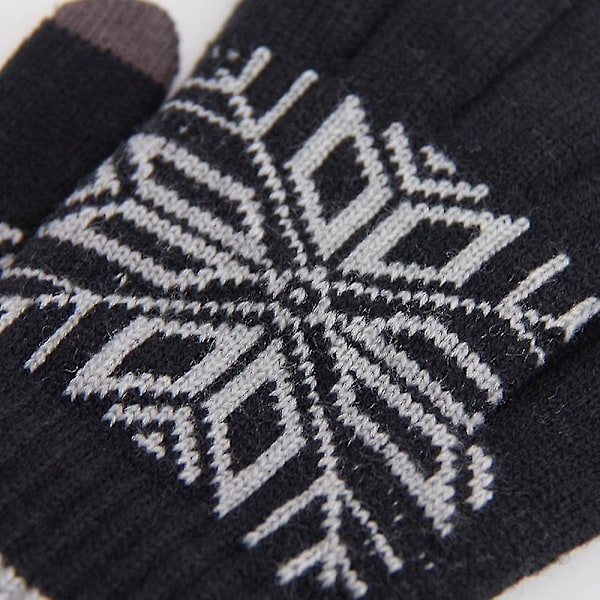 Dam Touch Screen-Handskar Varma Ullfodrade Stickade Handskar Elastiska Muddar Svart Black