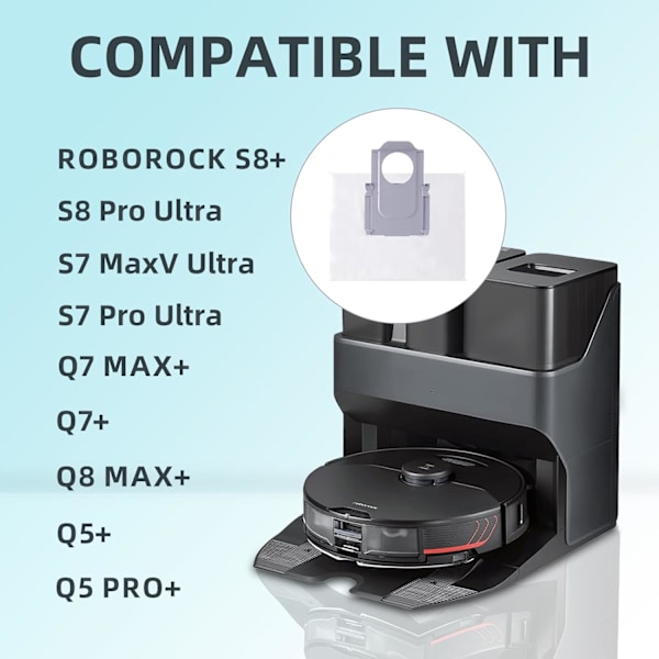 Dammsugarpåse Ersättning för Roborock S8+/ S8 Pro/ S7 MaxV Ultra/ S7 Pro/ Q7+/ Q7 Max+/ Q8 Max+/ Q5 Pro+/ Q5+ 8 Pack
