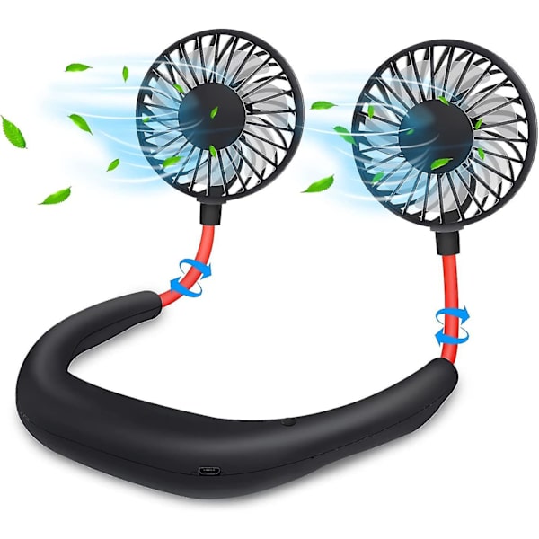 Halsfläkt Bärbar Ansiktsfläkt Personlig USB Handsfree Mini Bärbar Sport Handhållen Kylning Små Nya Fläktar Runt Black Red