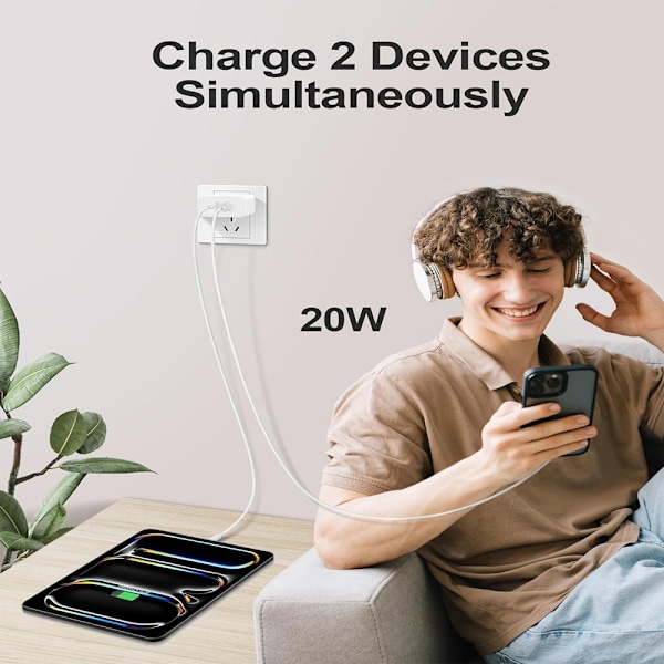 2-pack snabbladdningsadapter, 20 W dubbelport USB-C snabbladdare PD 3.0 kontaktadapter kompatibel med iPhone 15 14 13 12 11 X Pro Max