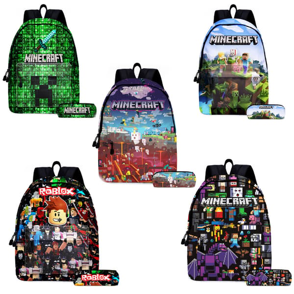 Minecraft Ryggsäck för Barn Skolväska Ryggsäck Karaktärsväska 2st E